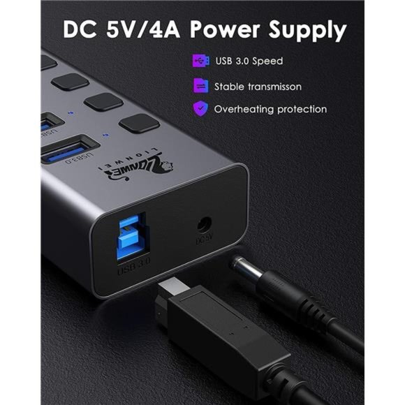 Universal 8-Port Powered USB 3.0/USB C Hub, Aluminum USB Splitter with 6 USB - Picture 6 of 6